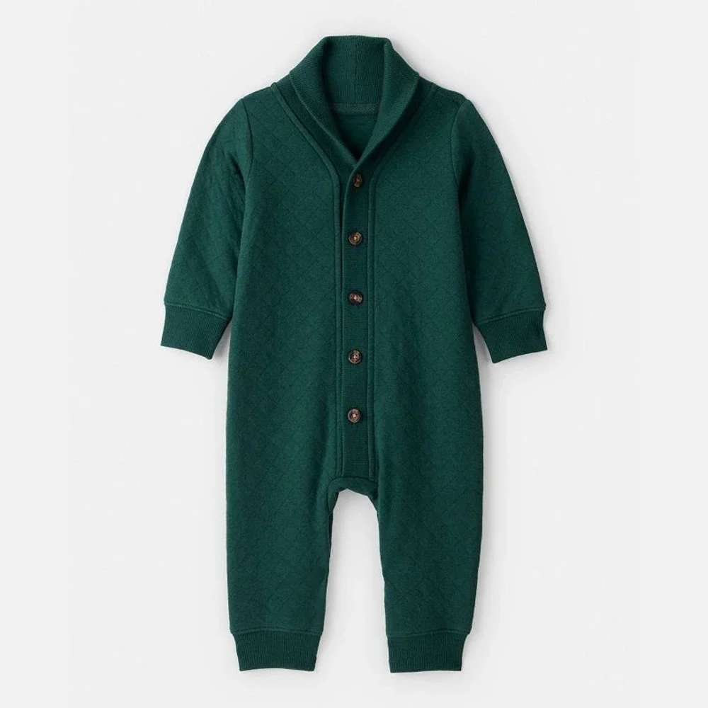 Carters Baby 6M‎ Dark Green Quilted Shawl Collar Button Front Jumpsuit 1U056510
